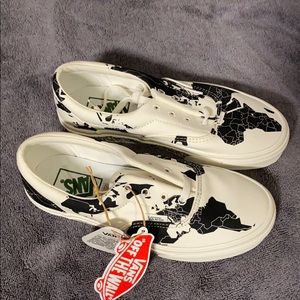 Vans White Canvas Sneakers with Black Map Print